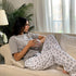 Women summer pajama set Grey Tee + Coffee lover panda Pants